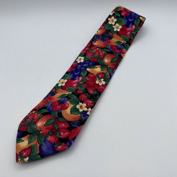 Vtg Mens Jordache Fruit Neck Tie Bright Colorful Farmer Gardening Cotton 4" - Picture 4 of 6